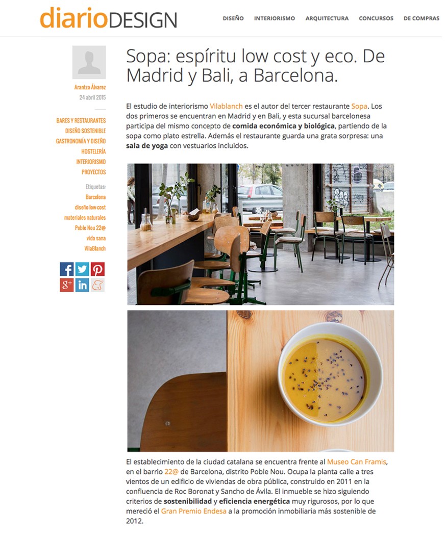 Sopa Restaurant in DiarioDESIGN