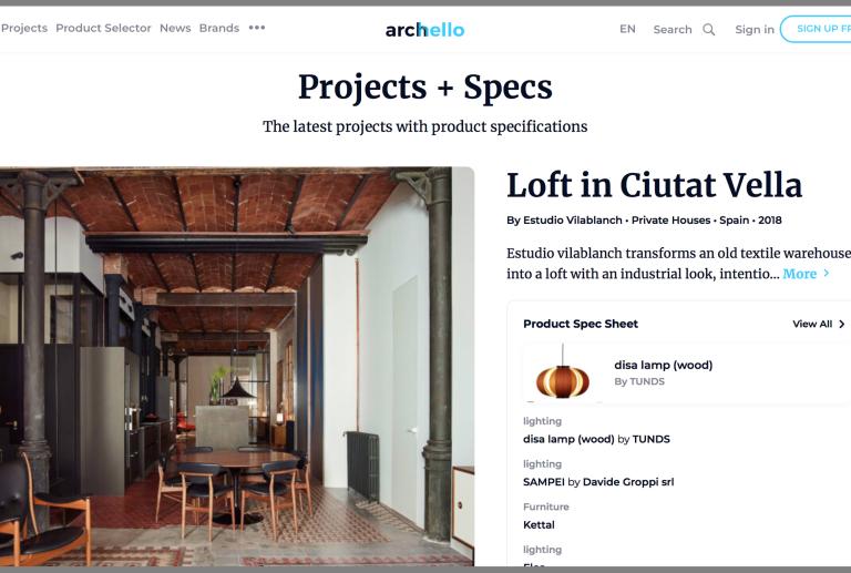 Archello promociona en portada el nostre projecte de loft a Ciutat Vella 